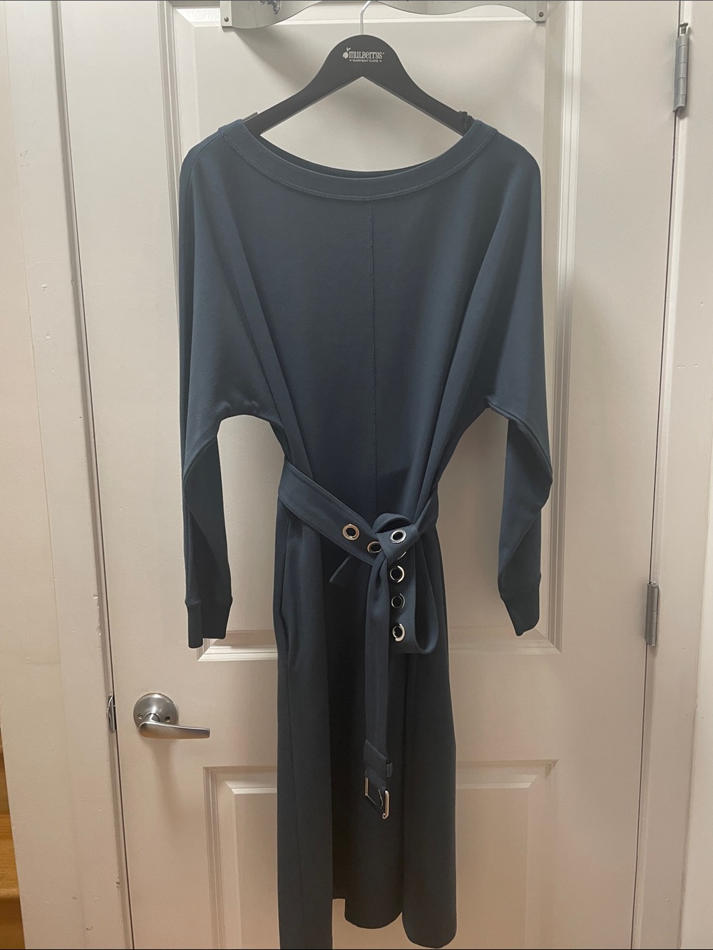 Lafayette 148 New York Long Sleeve Boatneck Belted Midi Dress